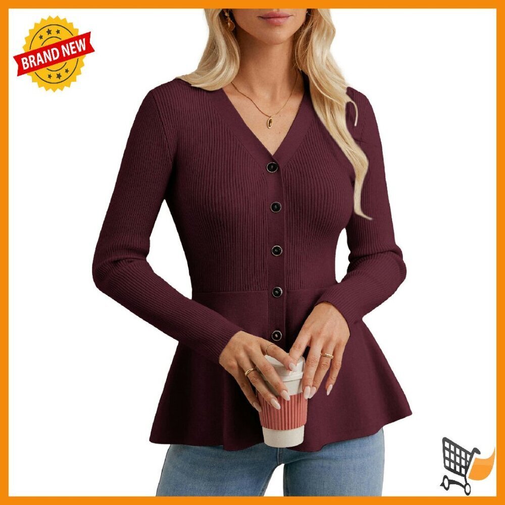 Long Sleeve Cardigan Sweater Button Up Knit Blazer Peplum Top